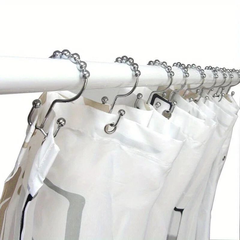 12-Pack Stainless Steel Shower Curtain Hooks | Double Glide Shower Curtain Hooks QXL