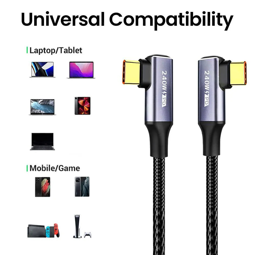240W USB-C Fast Charging Cable 90° | 48V 5A E-Marker USB-C Charging Cable QXL
