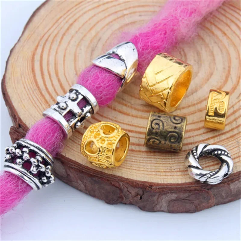 5-Pack Viking Dreadlock Beads | Gold & Silver Hair Braid Cuffs Hair Braid Cuffs QXL