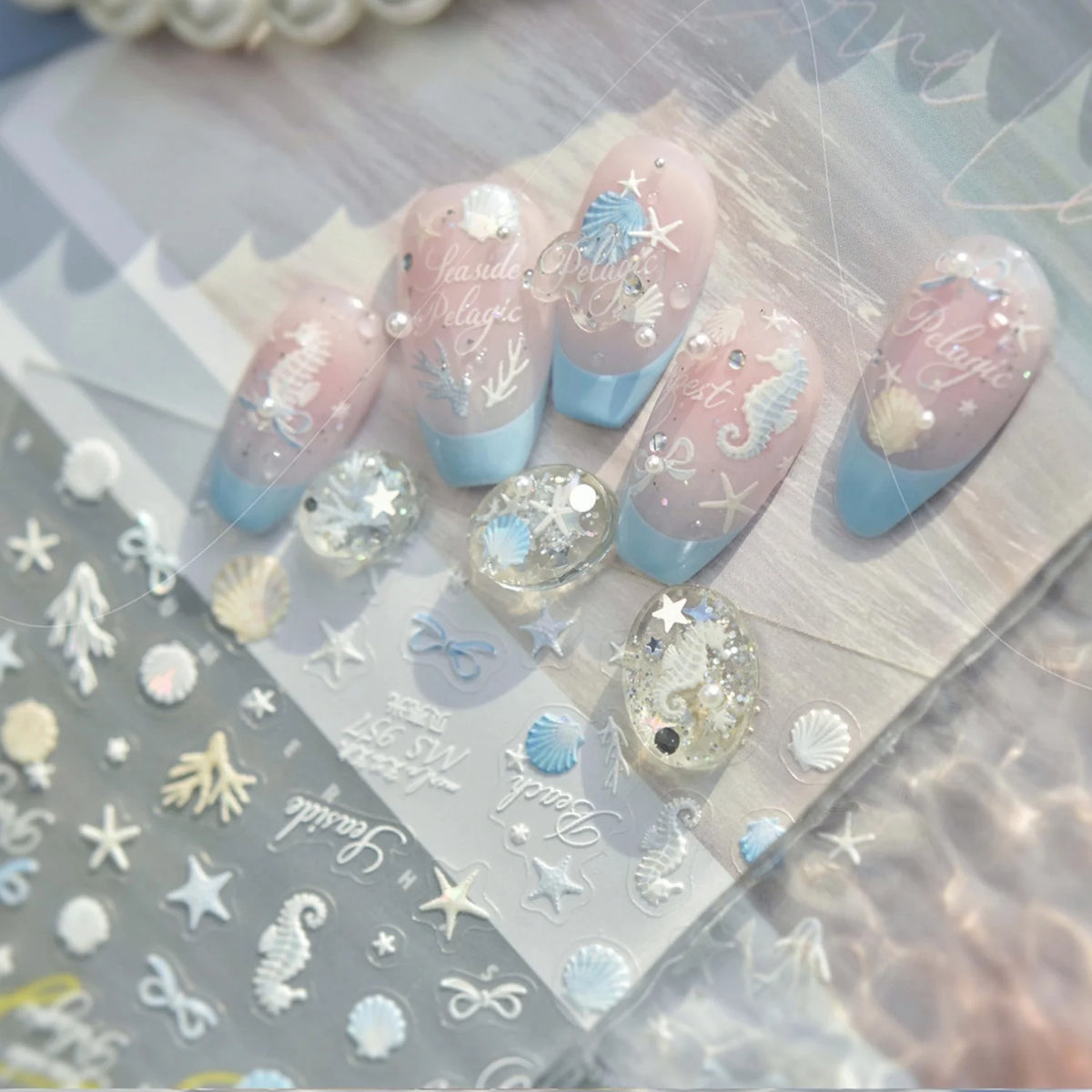5D Ocean Nail Stickers – Iridescent Shell Starfish Seahorse Nail Art Stickers QXL