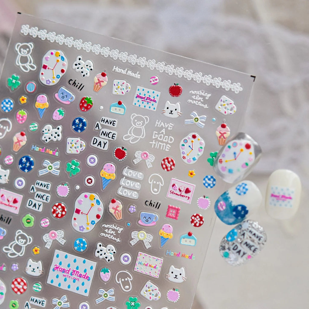 5D Nail Art Stickers – Bear, Clover & Retro Decals | NAILFYOU Nail Art Stickers QXL