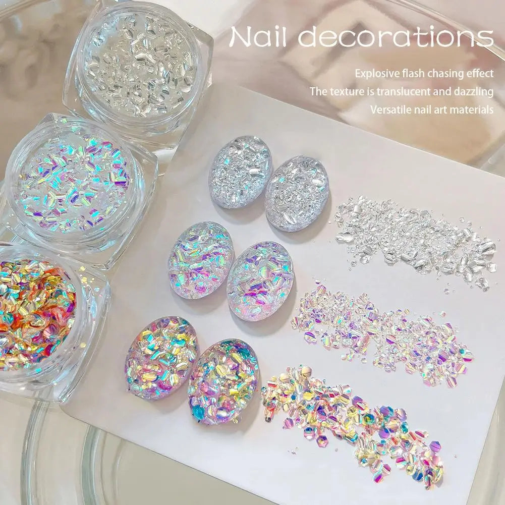 Iridescent Nail Glitter Flakes | Sparkle Sequin Pigment Powder Nail Glitter Flakes QXL