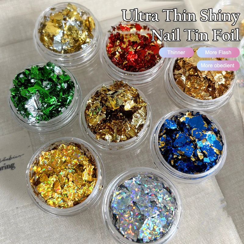 Gold Foil Flakes Nail Art Glitter | DIY Nail Decoration Box Nail Art Foil QXL