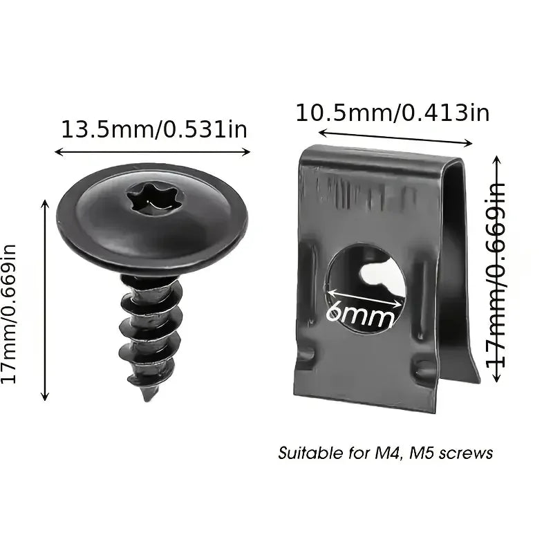 40-Pc Car Self-Tapping Screws, U-Clips & Metal Spacers Kit Auto Body Fasteners QXL
