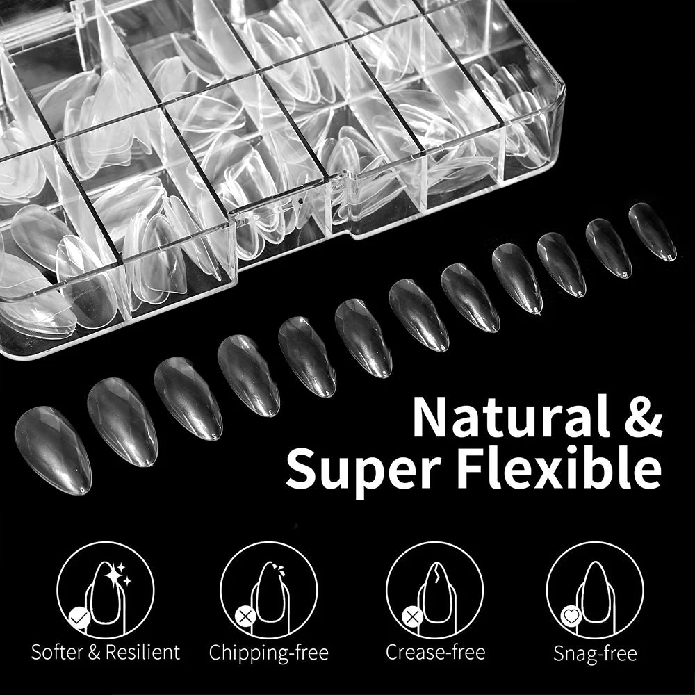 120-Pc Transparent Almond Press On Nails | Full Cover Ballet Tips Press On Nail Tips QXL