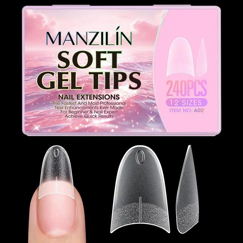 240-Pc Soft Gel Nail Tips | Almond Coffin Stiletto Full Cover Soft Gel Nail Tips QXL A2