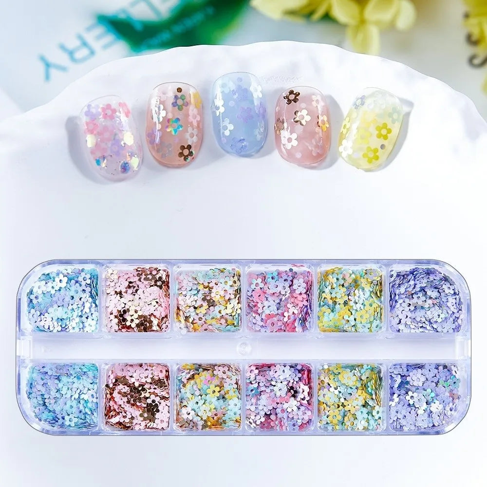 12-Grid Holographic Nail Glitter Sequins – Square Flakes Nail Art Sequins QXL