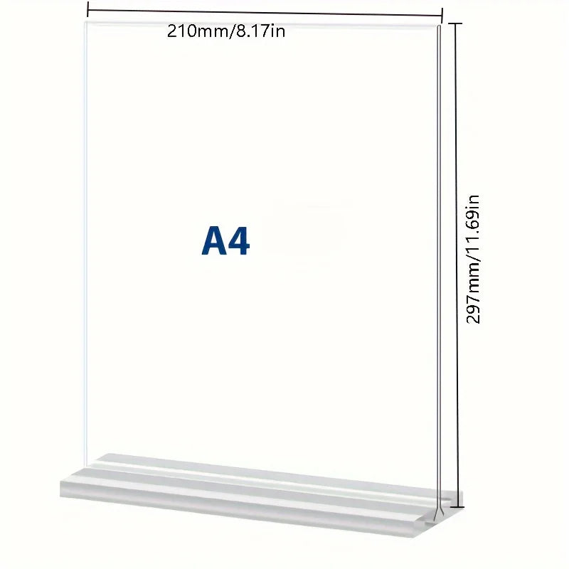 Acrylic Double-Sided T-Type Sign Holder | A4 A5 A6 Menu Stand Tabletop Sign Holder QXL