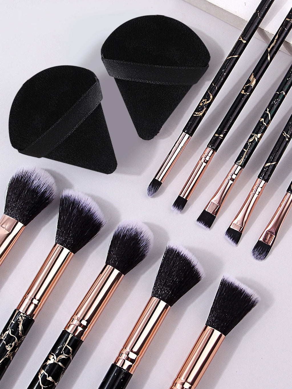 14-Pc Marble Makeup Brush Set with Powder Puff & Bag Makeup Brush Set QXL