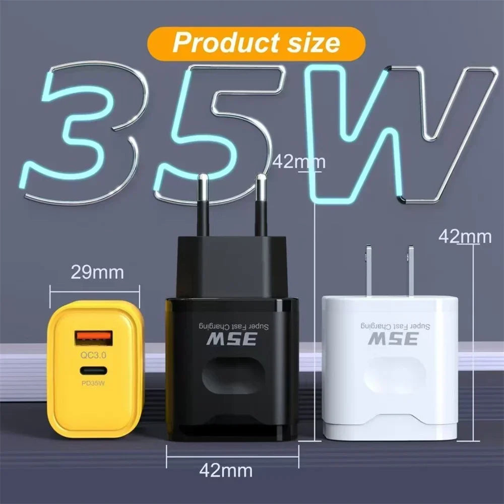 35W USB-C Fast Charger QC3.0 PD Wall Adapter EU US Plug USB-C Wall Charger QXL