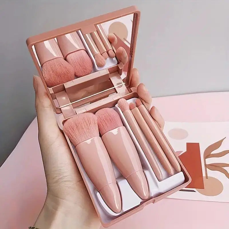 5-Piece Travel Makeup Brush Set with Case & Mirror Travel Makeup Brush Set QXL