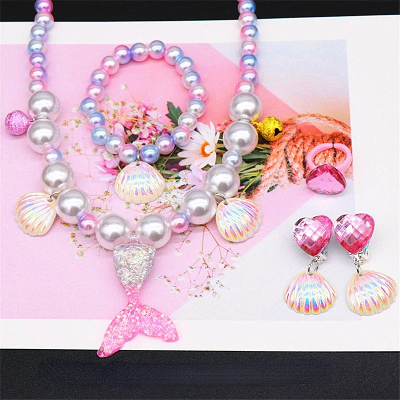 Mermaid Pearl Jewelry Set for Girls – 2 or 5 Piece Kids Set Kids Jewelry Set QXL
