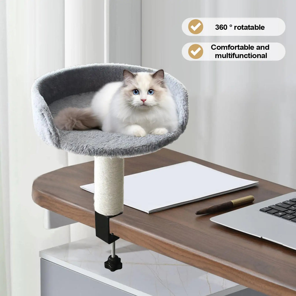 360° Rotating Desk Clamp Cat Bed | Adjustable Kitten Perch Cat Desk Bed QXL