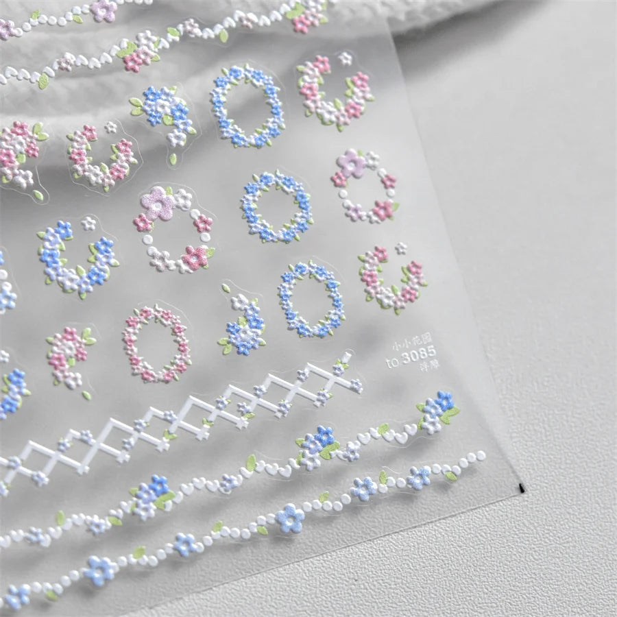 5D Relief Flower Wreath Nail Art Stickers | Japanese Gradient Nail Art Stickers QXL