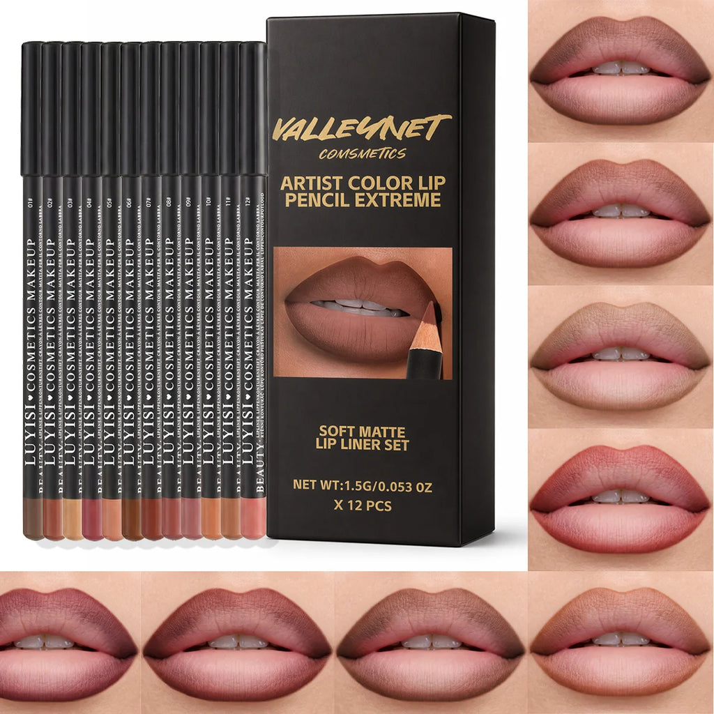 12-Piece Matte Lip Liner Set | Waterproof, Nude to Red Matte Lip Liner Set QXL 12pcs set