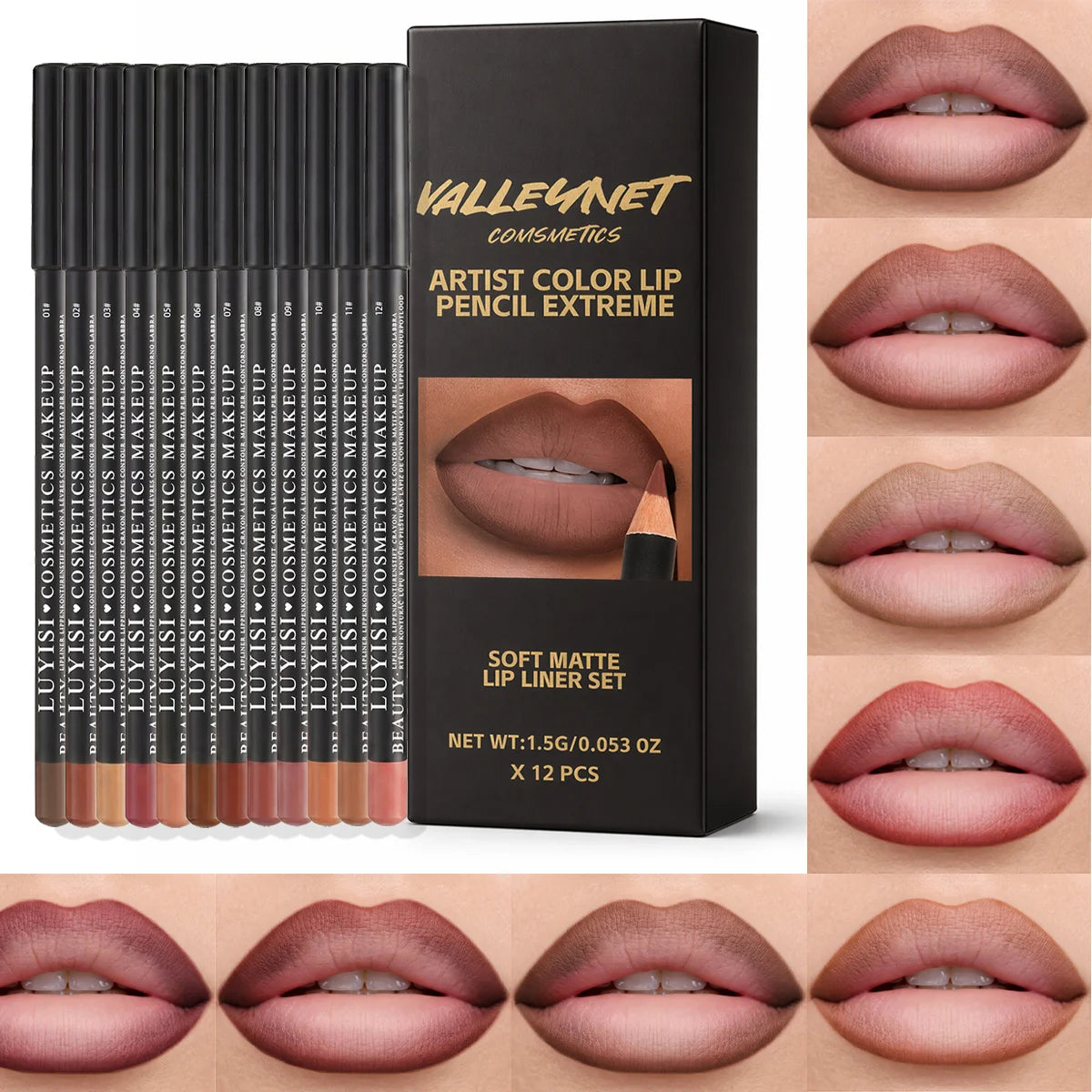 12-Piece Matte Lip Liner Set | Waterproof, Nude to Red Matte Lip Liner Set QXL 12pcs set