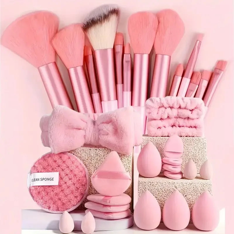 33-Piece Makeup Brush & Beauty Sponge Set – Full Kit Makeup Brush Set QXL 33pcs pink