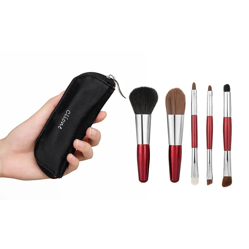 5-Piece Mini Natural Bristle Makeup Brush Set | Travel Travel Makeup Brush Set QXL