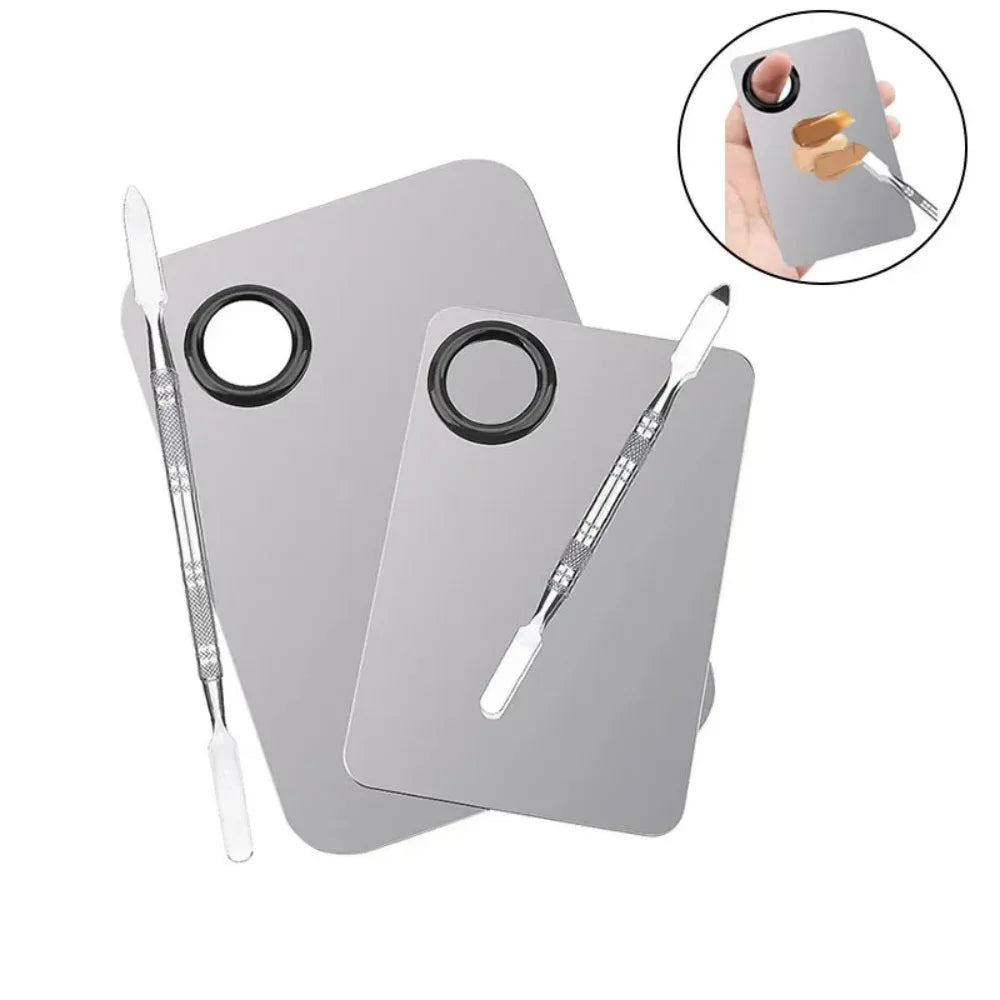 Stainless Steel Makeup Mixing Palette & Spatula Set Makeup Mixing Palette QXL M265 silver-2pcs-set