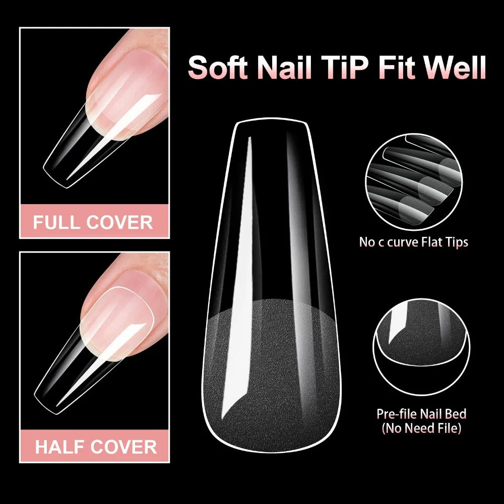 100-Pack Press-On False Nails | Almond Square Coffin Tips Press-On Nail Tips QXL