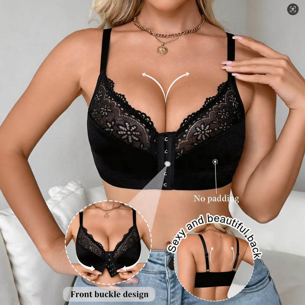 Women's Floral Lace Front Closure Wireless Bra | Wire-Free Wireless Lace Bra QXL 250727 L