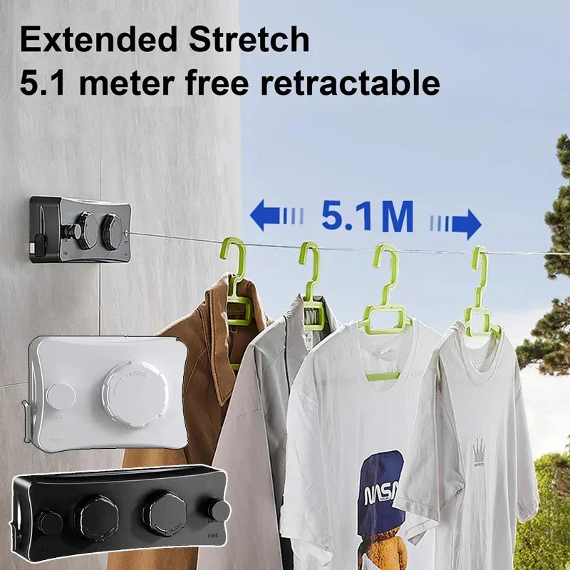 Dreamburgh 5.1m Retractable Clothesline | Wall-Mounted Laundry Retractable Clothesline QXL