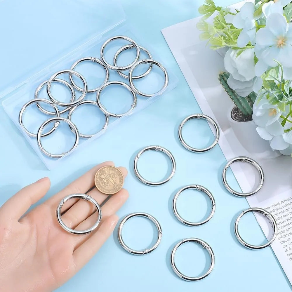 20-Pack 40mm Silver Carabiner Spring O-Ring Clips | Metal Alloy Carabiner Snap Rings QXL