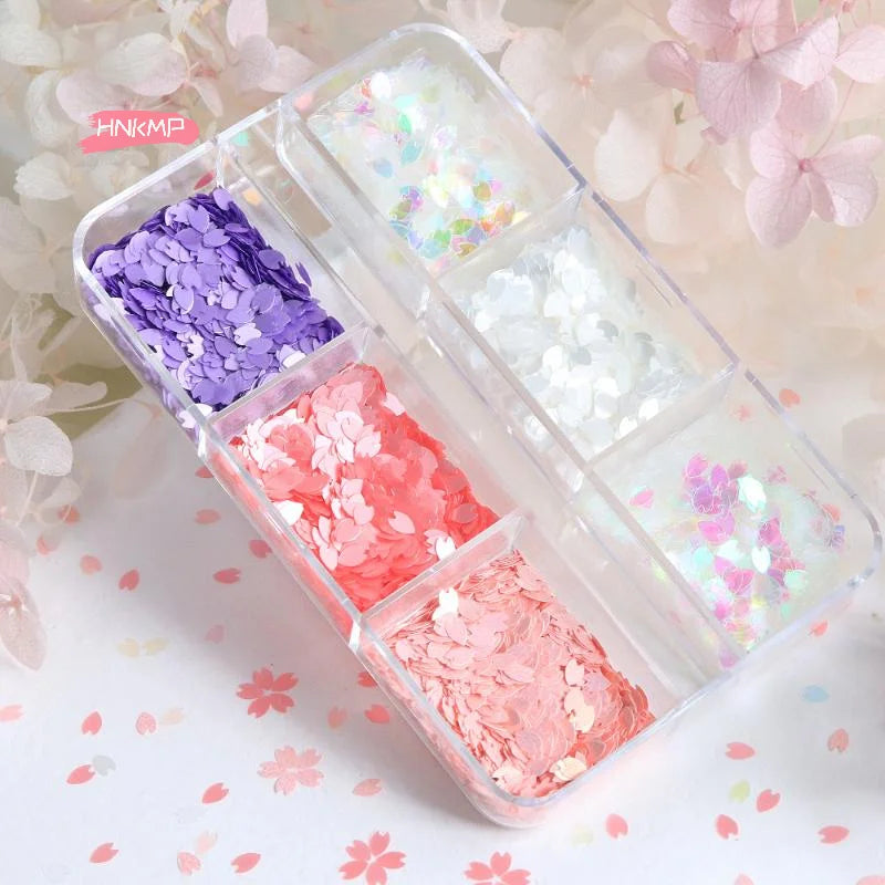 6-Grid Cherry Blossom Nail Glitter Sequins | Holographic Flakes Nail Glitter Sequins QXL