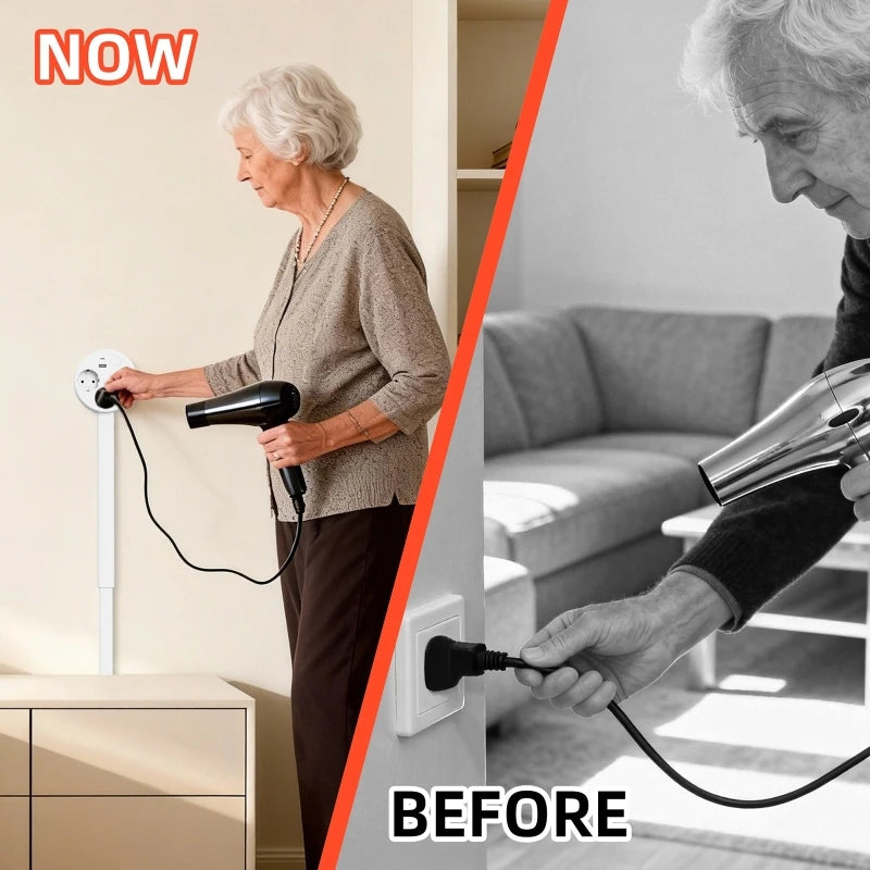 Rotating Retractable Power Strip Outlet Extender | Bedside Outlet Extender QXL
