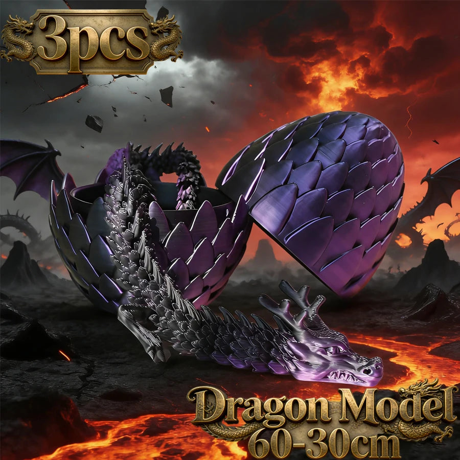 3D Printed Articulated Dragon Model 60cm + Dragon Egg Display Articulated Dragon Figure QXL