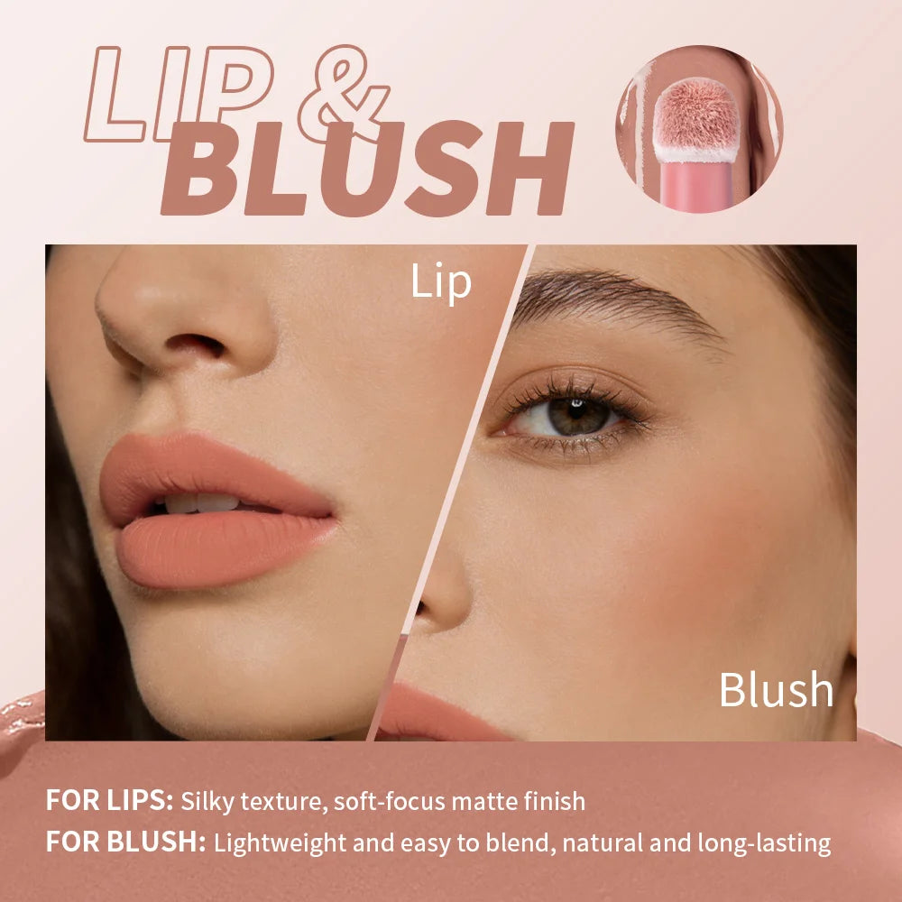 Lakerain 2-in-1 Air Cushion Lip Cream & Blush | Matte Waterproof Lip Cream Blush QXL