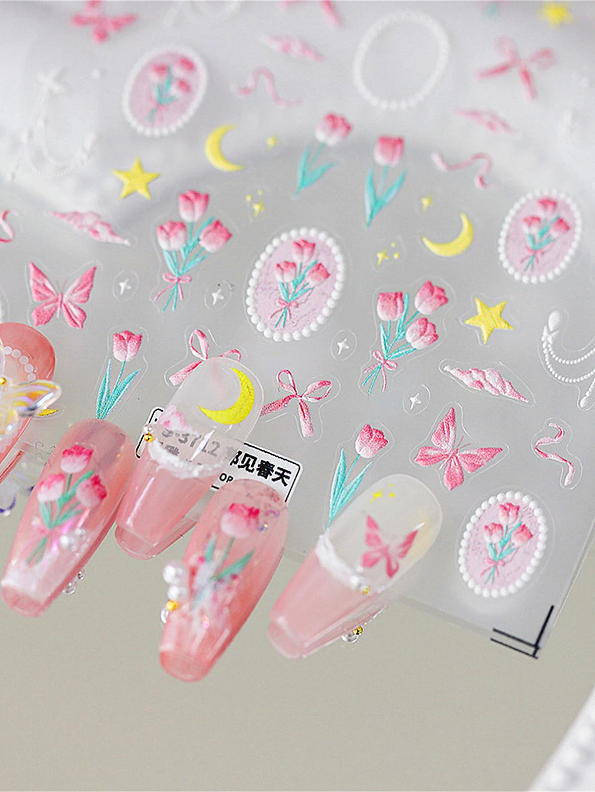 5D Embossed Flower Nail Stickers – Peony Tulip Floral Decals Nail Art Stickers QXL