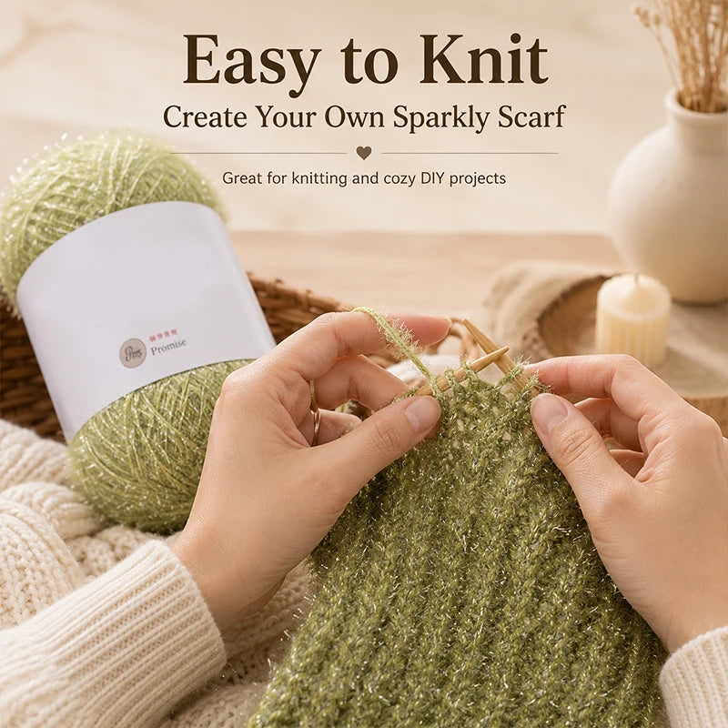 Colorful Sparkling Glitter Knitting Yarn | Soft Polyester Thread Decorative Craft Yarn QXL