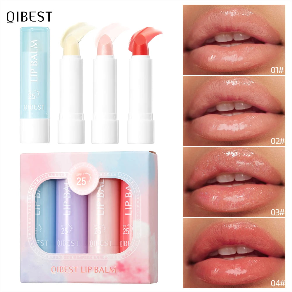 QIBEST 4-Color Moisturizing Lip Balm Kit | Nourishing Lip Stain Tinted Lip Balm Set QXL Lip Balm Sets
