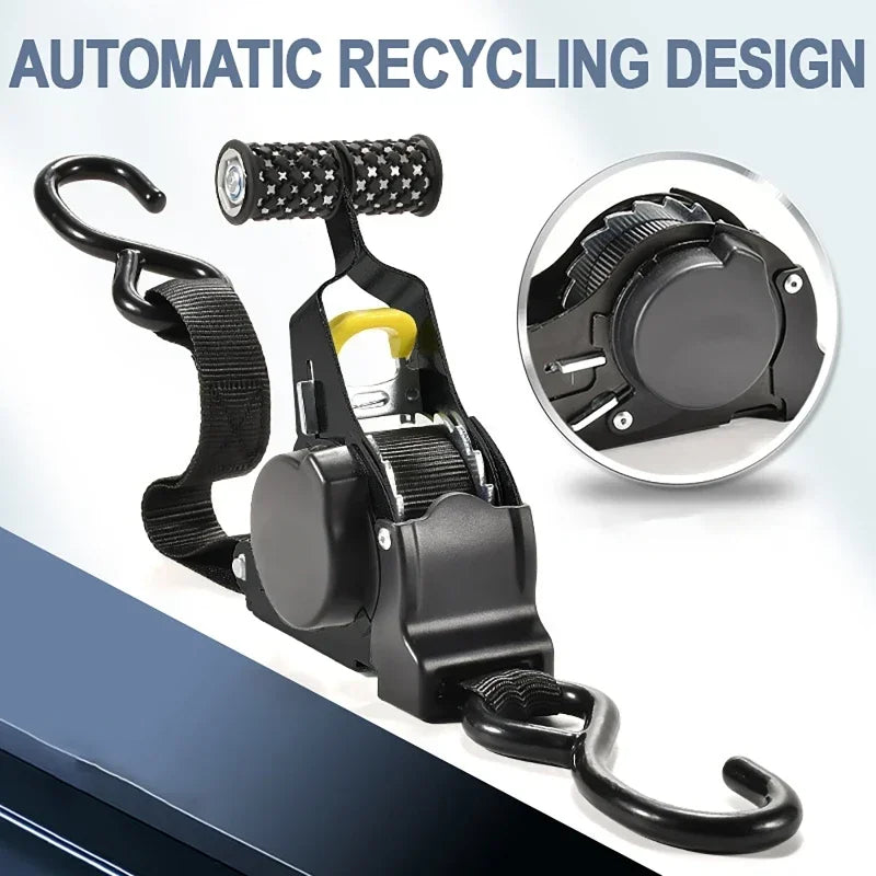 Retractable Auto Ratchet Strap 680KG | Motorcycle Tie-Down Ratchet Tie-Down Strap QXL