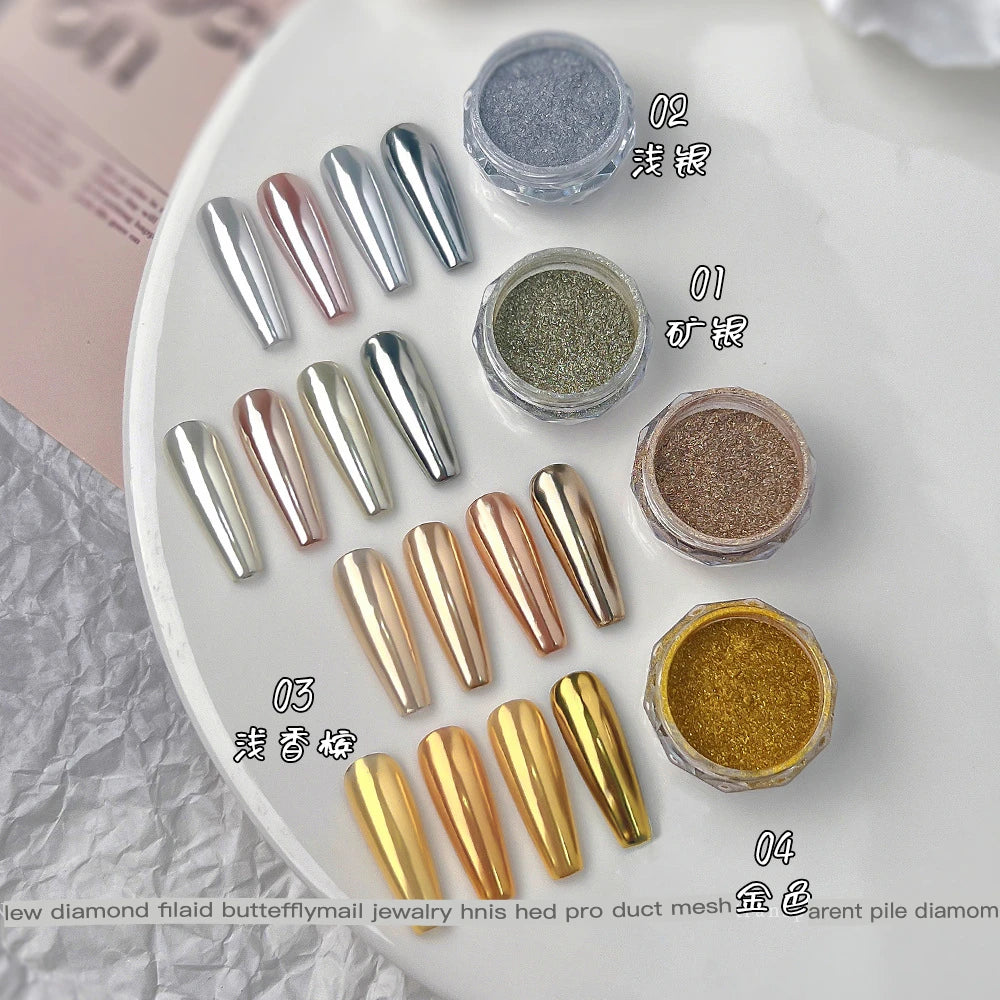 Mirror Chrome Nail Powder – Pearl Glitter Dust | 4 Shades Chrome Nail Powder QXL