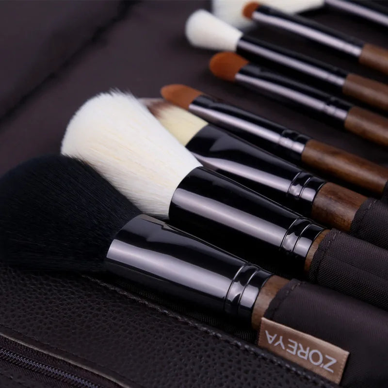 Zoreya 15-Piece Nylon Makeup Brush Set | Wood Handles Makeup Brush Set QXL