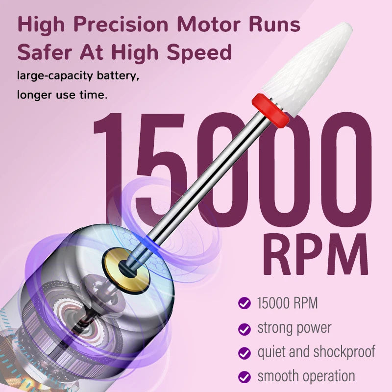Electric Nail Drill 15000 RPM | USB Rechargeable + 12 Heads Electric Nail Drill QXL