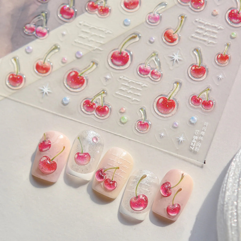 5D Summer Fruit Nail Stickers – Cherry Jelly Pink DIY Decals Nail Art Stickers QXL