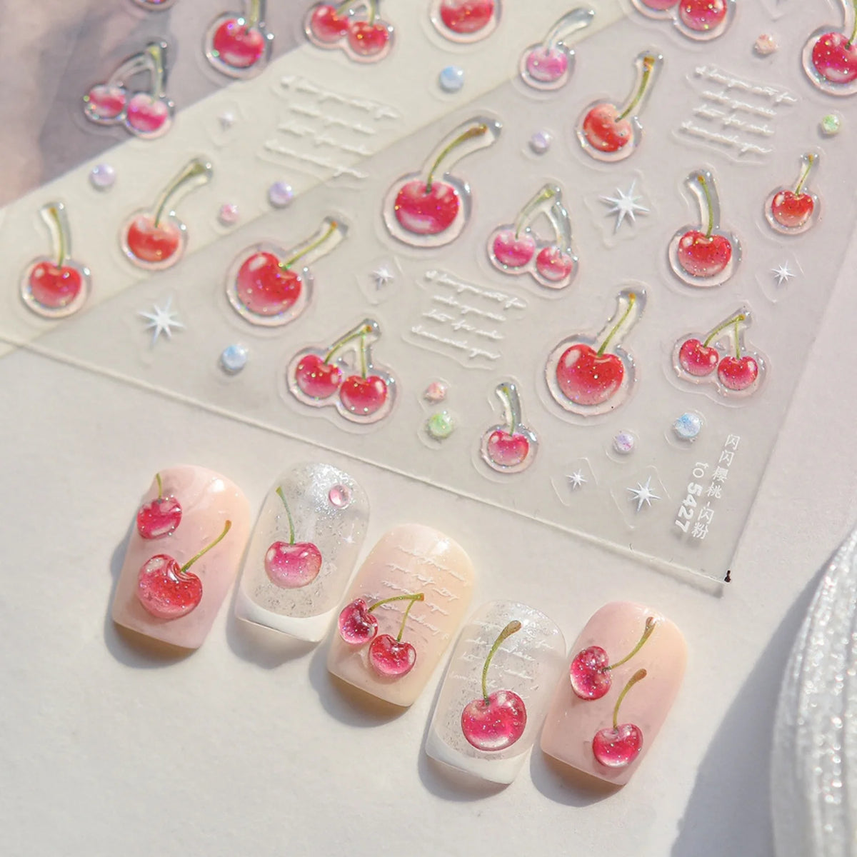 5D Summer Fruit Nail Stickers – Cherry Jelly Pink DIY Decals Nail Art Stickers QXL