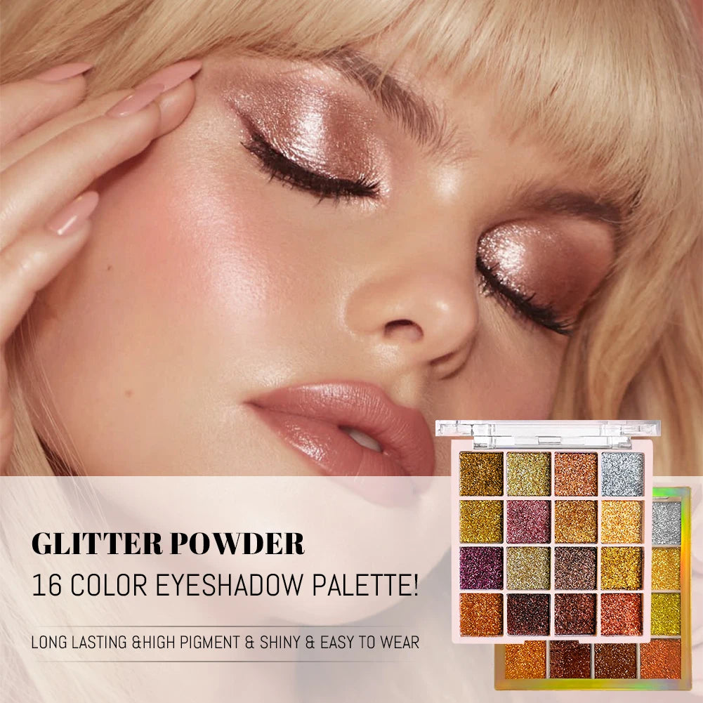 VERONNI 16-Color Glitter Eyeshadow Palette | Shimmer Sequin Glitter Eyeshadow Palette QXL