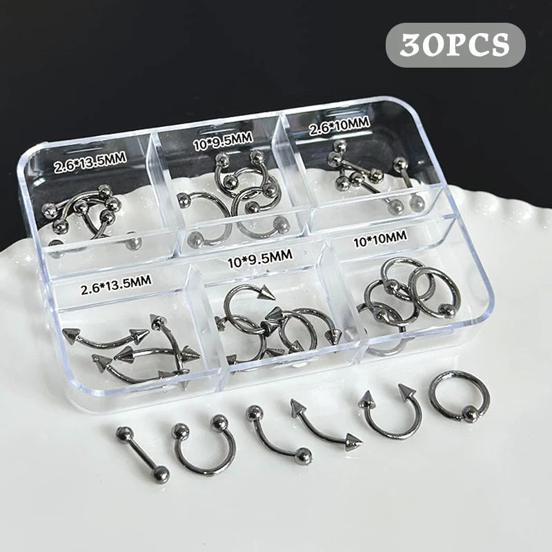 30-Pc Punk 3D Nail Charms | Metal Alloy Black & White Set Nail Art Charms QXL Black