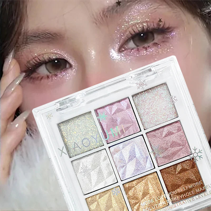 9-Color Glitter Eyeshadow Palette | Shimmer & Pearlescent Eyeshadow Palette QXL