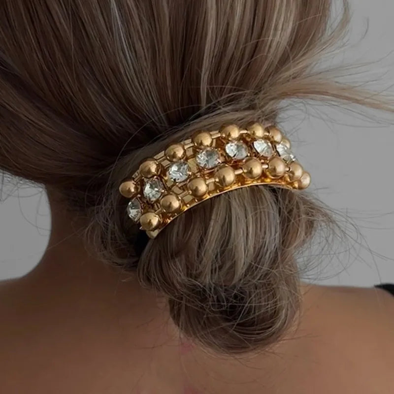 Gold Flower Pearl Hair Elastic | Ponytail Ring Accessory Hair Elastic Ring QXL