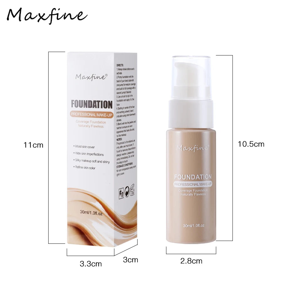 MAXFINE 12-Shade Full Coverage HD Liquid Foundation 30ml Liquid Foundation QXL