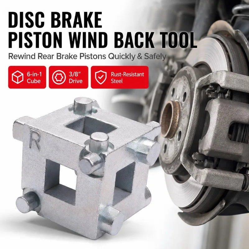 6-in-1 Disc Brake Piston Wind Back Cube Tool | 3/8" Drive Brake Piston Tool QXL