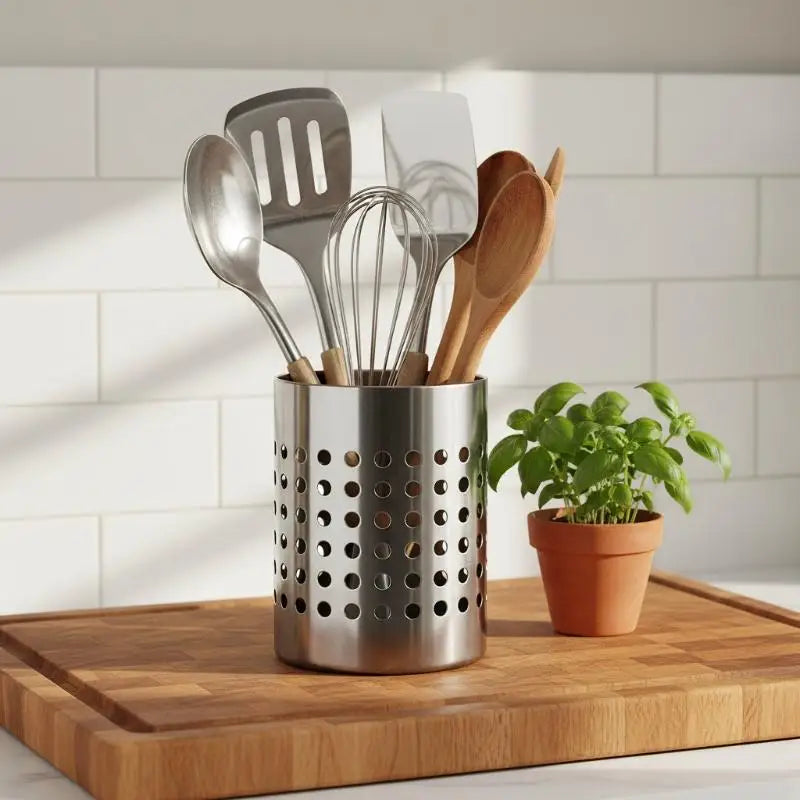 Stainless Steel Cylindrical Cutlery & Chopstick Holder Utensil Holder QXL