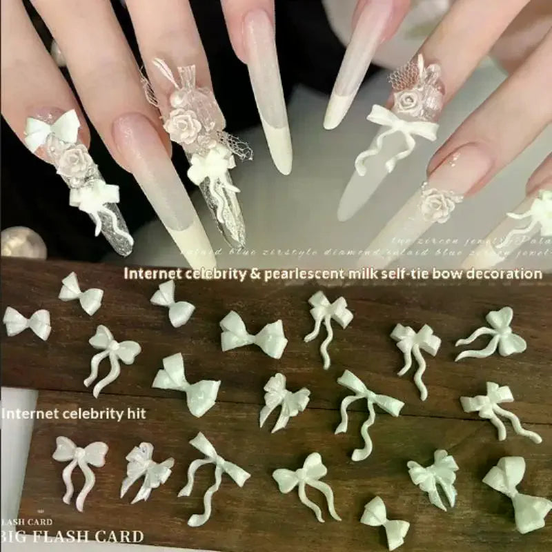30-Pack Pearlescent White Resin Bow Nail Art Charms | DIY Nail Art Charms QXL