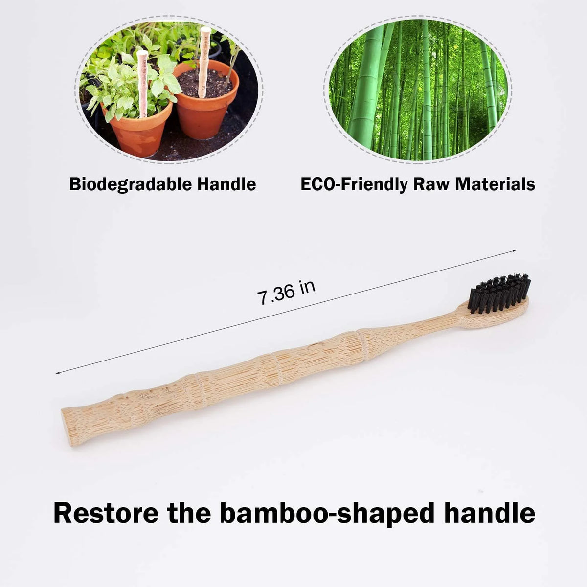 5-Pack Eco Bamboo Toothbrushes | Charcoal Bristles Adult Bamboo Toothbrush Set QXL