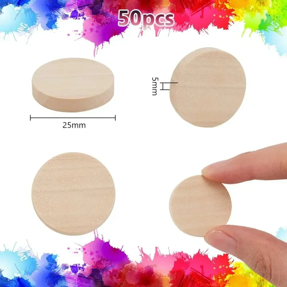 50-Pack 1" Unfinished Beech Wood Circle Cutouts for DIY Crafts Wood Craft Blanks QXL